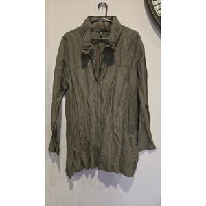 Eileen Fisher Women's Green stand Collar Stowaway Rumpled Jacket Size L Casual